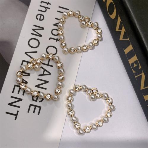 Zinc Alloy Rhinestone Pendants, with Plastic Pearl, Heart, gold color plated, DIY & with rhinestone 