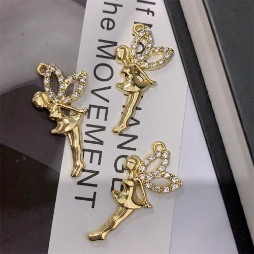 Zinc Alloy Rhinestone Pendants, Angel, gold color plated, DIY & with rhinestone 