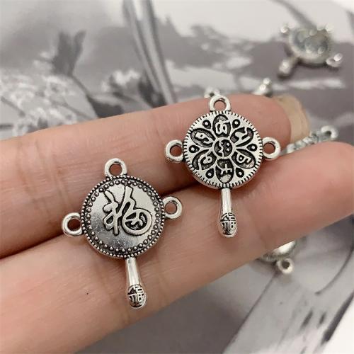 Zinc Alloy Charm Connector, Round, antique silver color plated, DIY & 1/2 loop 