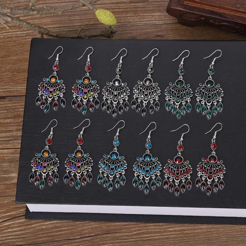 Zinc Alloy Rhinestone Drop Earring, plated, for woman & with rhinestone & hollow 