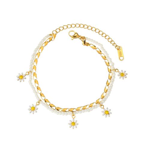 Acero inoxidable Pulsera con dijes, acero inoxidable 304, con Plástico, chapado, para mujer & esmalte, dorado, Vendido por UD[