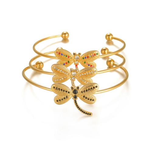 pulsera brazalete de acero inoxidable, acero inoxidable 304, Libélula, chapado, micro arcilla de zirconia cúbica & para mujer, más colores para la opción, Vendido por UD