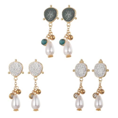 Stainless Steel Drop Earring, 304 Stainless Steel, with Plastic Pearl, plated, micro pave cubic zirconia & for woman 