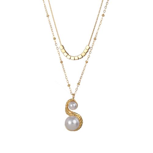 Stainless Steel Jewelry Necklace, 304 Stainless Steel, with Plastic Pearl, plated, for woman, gold 