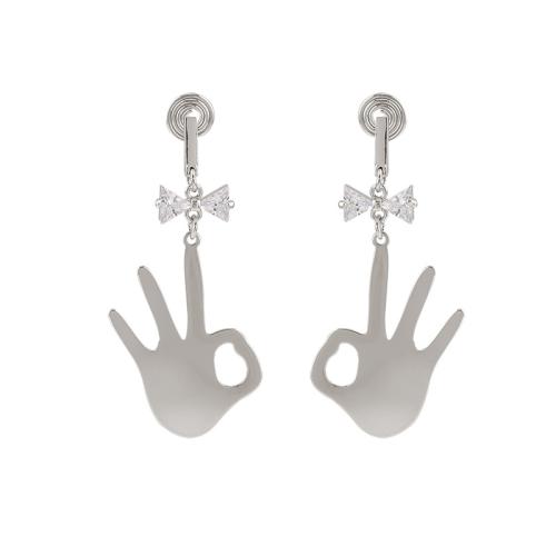 Zinc Alloy Rhinestone Drop Earring, plated & for woman & with rhinestone, silver color [