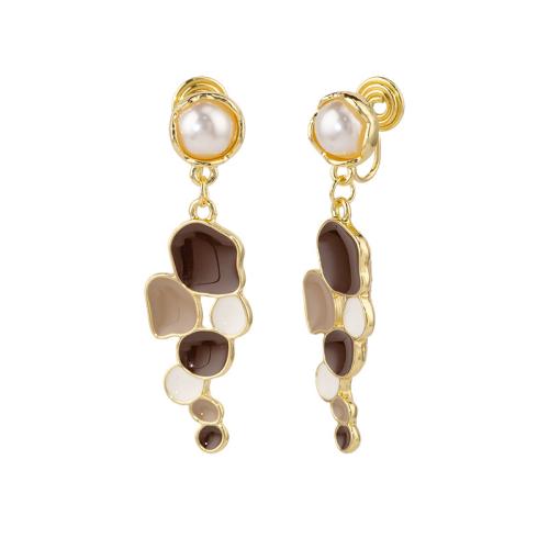 Plastic Pearl Zinc Alloy Earring, with Plastic Pearl & for woman & enamel, golden 