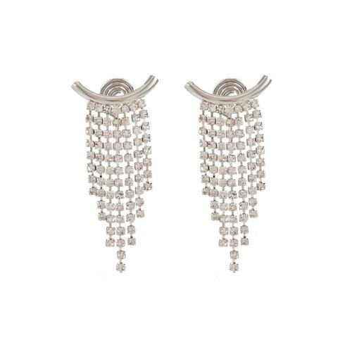 Zinc Alloy Rhinestone Drop Earring & for woman & with rhinestone, silver color [