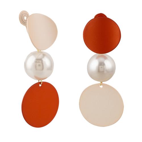 Boucle d'oreille en alliage de zinc en plastique perle, avec perle de plastique, vernis au four, styles différents pour le choix & pour femme, couleurs mélangées Vendu par paire