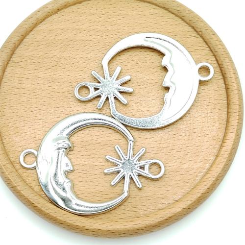 Zinc Alloy Charm Connector, Moon, antique silver color plated, DIY & 1/1 loop 