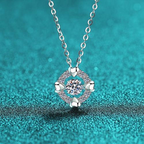 925 Sterling Silver Necklace, with Moissanite, cross chain & for woman & hollow Approx 18.1 Inch 