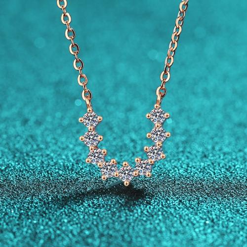 925 Sterling Silver Necklace, with Moissanite, Plating champagne gold, cross chain & for woman Approx 18.1 Inch 