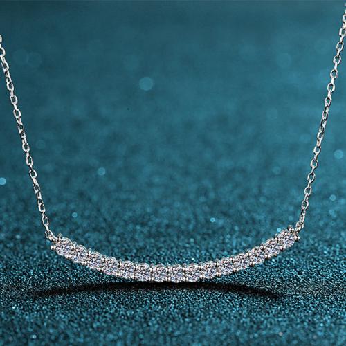 Plata de ley 925 collar, con Moissanite, Cadena cruzada & diverso tamaño para la opción & para mujer, longitud:aproximado 18 Inch, Vendido por UD