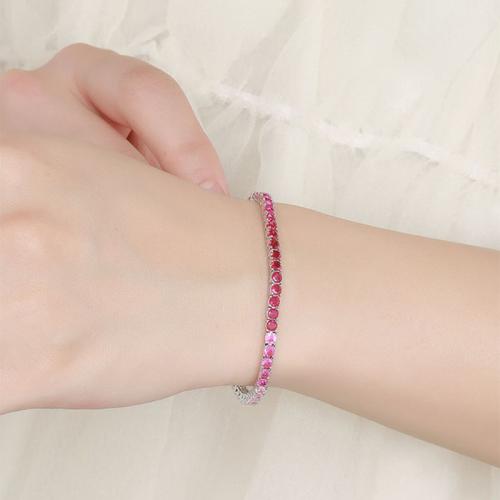 925 Sterling Silver Bracelet, with Ruby Alumina & Crystal & micro pave cubic zirconia & for woman 