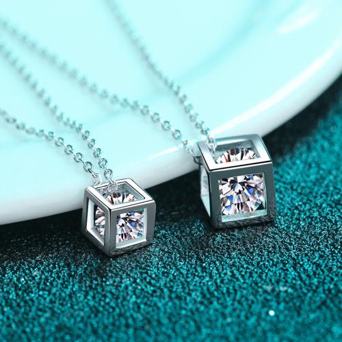 Argent sterling 925 collier, avec Moissanite, cube, Chaîne transversale & normes différentes pour le choix & pour femme & creux Environ 18 pouce, Vendu par PC