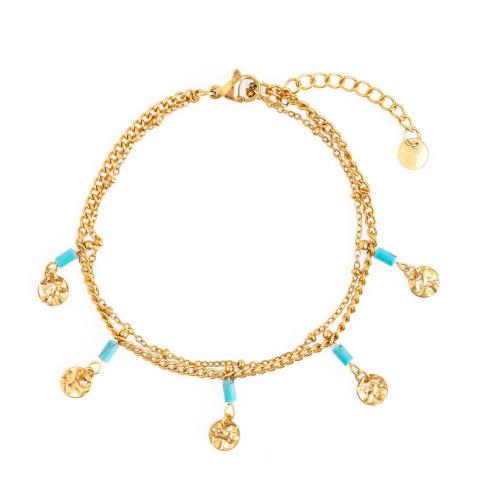 Stainless Steel Charm Bracelet, 304 Stainless Steel, with turquoise, with 5cm extender chain, 18K gold plated, fashion jewelry & for woman, golden Approx 17 cm 