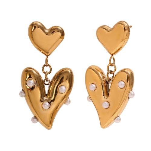 Stainless Steel Drop Earring, 304 Stainless Steel, with Plastic Pearl, 18K gold plated, fashion jewelry & for woman, golden 