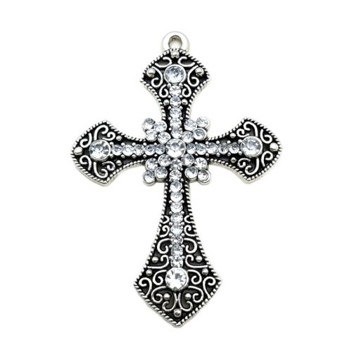 Zinc Alloy Cross Pendants, antique silver color plated, DIY & with rhinestone 