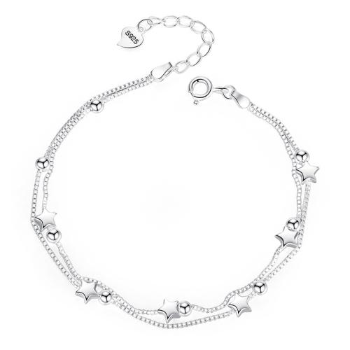 Pulseras de Plata Estelina, Plata de ley 925, con 3cm extender cadena, Doble capa & Joyería & para mujer, longitud:aproximado 16 cm, Vendido por UD[