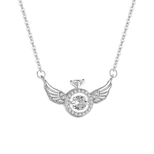 Cubic Zirconia Micro Pave Sterling Silver Necklace, 925 Sterling Silver, with 5cm extender chain, Angel Wing, fashion jewelry & micro pave cubic zirconia & for woman Approx 40 cm [