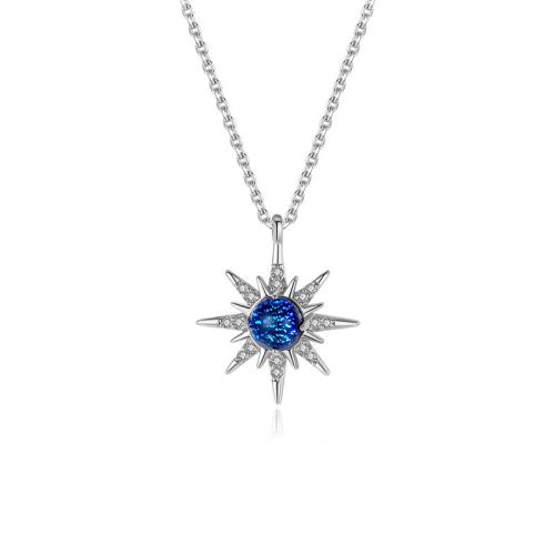 Cubic Zirconia Micro Pave Sterling Silver Necklace, 925 Sterling Silver, with Lampwork, with 5cm extender chain, fashion jewelry & micro pave cubic zirconia & for woman Approx 40 cm 