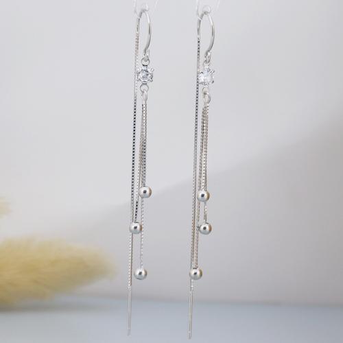 Silver Earring Zircon pavent Sterling, Argent sterling 925, bijoux de mode & pavé de micro zircon & pour femme, 70mm, Vendu par paire