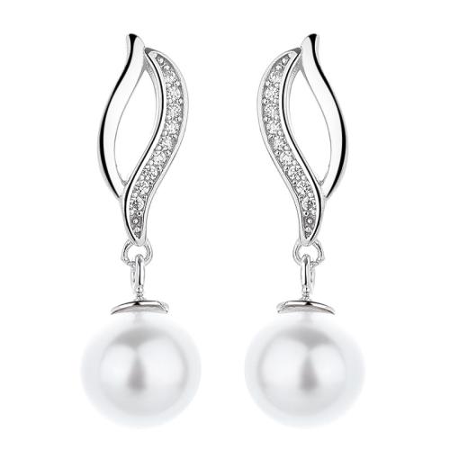 Silver Earring Zircon pavent Sterling, Argent sterling 925, avec Shell Pearl, bijoux de mode & pavé de micro zircon & pour femme, plus de couleurs à choisir Vendu par paire