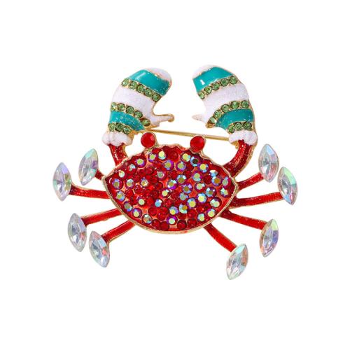 Zinc Alloy Jewelry Brooch, Crab, for woman & enamel & with rhinestone 