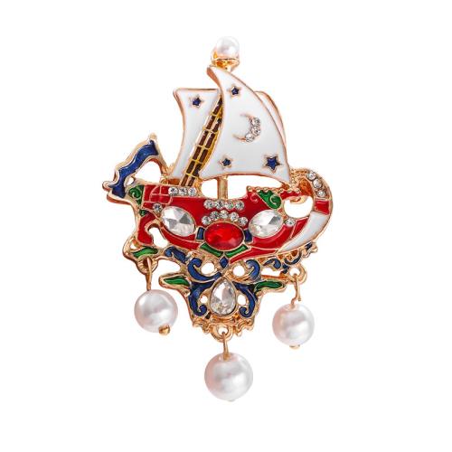 Zinc Alloy Jewelry Brooch, with Plastic Pearl, for woman & enamel & with rhinestone 