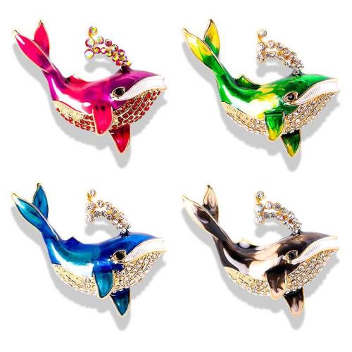 Zinc Alloy Jewelry Brooch, Dolphin, for woman & enamel & with rhinestone 