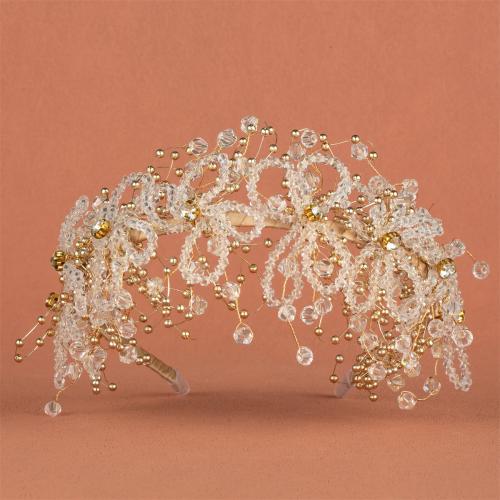 Bridal Tiaras, Zinc Alloy, with brass wire & Crystal, handmade, fashion jewelry & for woman & with rhinestone, golden 