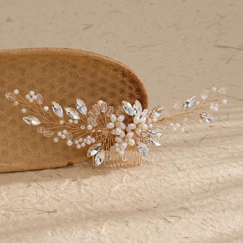 Plastic Comb, Brass, with Plastic Pearl, handmade, fashion jewelry & for woman & with rhinestone [