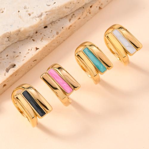 Enamel Stainless Steel Finger Ring, 304 Stainless Steel, 18K gold plated, Unisex 