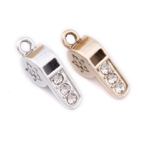 Zinc Alloy Rhinestone Pendants, Whistle, plated, DIY & with rhinestone Approx 