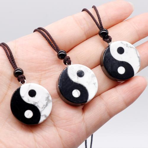 Gemstone Necklaces, Howlite, with Black Agate, fashion jewelry & Unisex, white and black, 25mm Approx 38 cm 