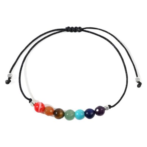 Bracelets en pierres précieuses, pierre gemme, avec Cordon de noeud, Rond, fait à la main, Réglable & bijoux de mode & unisexe, multicolore Environ 28 cm, Vendu par PC