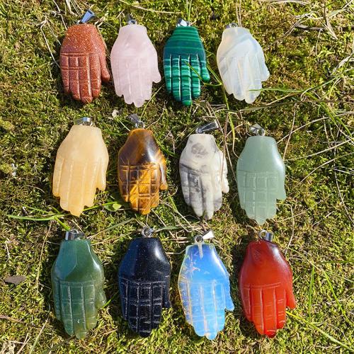 Gemstone Brass Pendants, Natural Stone, with Brass & Iron, Hand, silver color plated, DIY, Random Color 