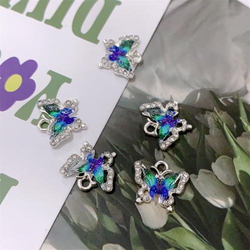 Zinc Alloy Enamel Pendants, Butterfly, silver color plated, DIY & with rhinestone 