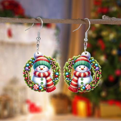 Christmas Earrings, Acrylic, Santa Claus, printing, Christmas Design & cute & for woman 