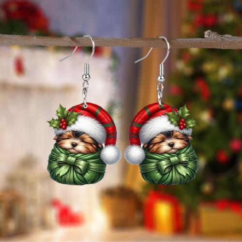 Christmas Earrings, Acrylic, Dog, printing, Christmas Design & cute & for woman 