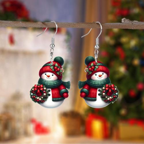 Christmas Earrings, Acrylic, Snowman, printing, Christmas Design & cute & for woman 