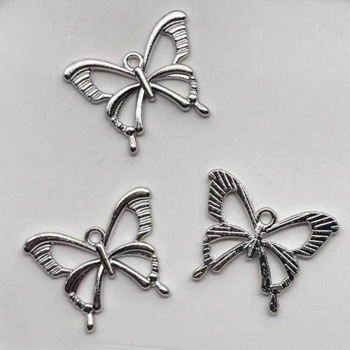 Colgantes Animales de Aleación de Zinc, Mariposa, chapado en color de plata, Bricolaje, 25x20mm, 100PCs/Bolsa, Vendido por Bolsa