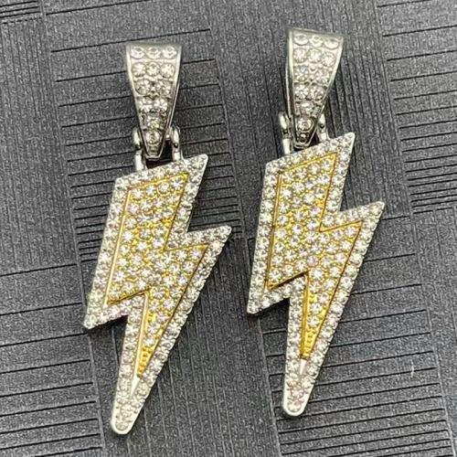 Zinc Alloy Rhinestone Pendants, Lightning Symbol, plated, DIY & with rhinestone, golden 