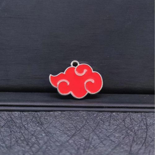 Zinc Alloy Enamel Pendants, Cloud, silver color plated, DIY, red 