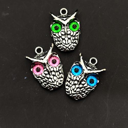 Zinc Alloy Enamel Pendants, Owl, silver color plated, DIY 