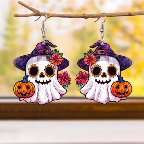 Acrílico Pendientes con Colgantes, Calavera, Impresión, Diseño de Halloween & para mujer, Vendido por Par