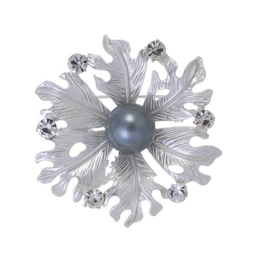 Rhinestone Zinc Alloy Brooch, with Plastic Pearl, Leaf, plated, fashion jewelry & Unisex & with rhinestone 