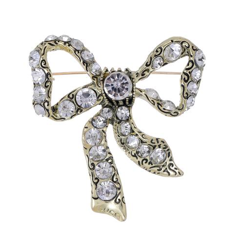 Rhinestone Zinc Alloy Brooch, Bowknot, antique bronze color plated, fashion jewelry & Unisex & with rhinestone 