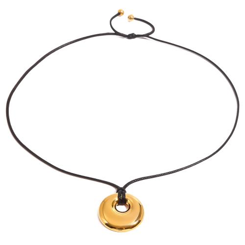 Stainless Steel Jewelry Necklace, 304 Stainless Steel, with leather cord, Round, plated, fashion jewelry & Unisex & hollow, golden cm 