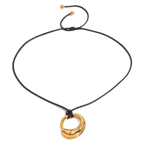 Stainless Steel Jewelry Necklace, 304 Stainless Steel, with leather cord, plated, fashion jewelry & Unisex & hollow, golden cm 