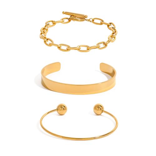 Edelstahl Armbänder, 304 Edelstahl, plattiert, Modeschmuck & verschiedene Stile für Wahl & für Frau, goldfarben, verkauft von PC